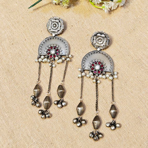 "Rose"Silver Look Alike Stone Earring