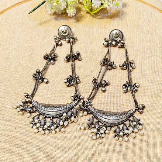 "Ripple"Silver Look Alike Oxidized Earring