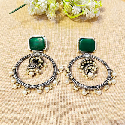 "Mahout"Silver Look Alike Stone Earrings