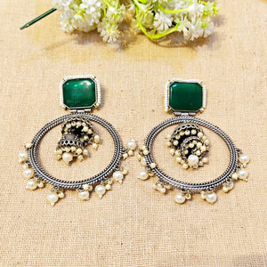 "Mahout"Silver Look Alike Stone Earrings