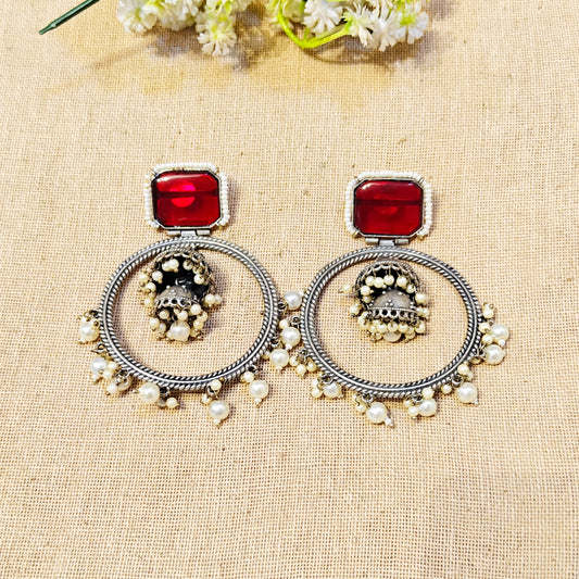 "Mahout"Silver Look Alike Stone Earrings