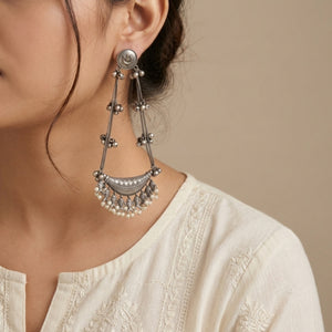 "Ripple"Silver Look Alike Oxidized Earring