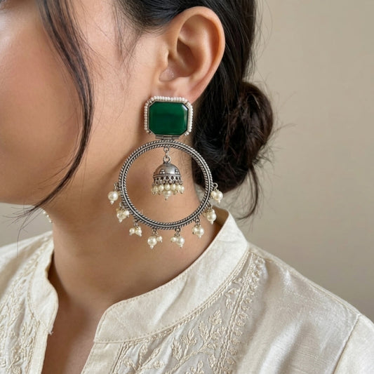"Mahout"Silver Look Alike Stone Earrings