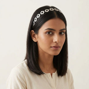 "Aahana" Flower Silver Finish Oxidised HairBand