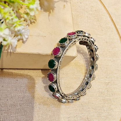 "Teal"Silver Look Alike Stone Kada