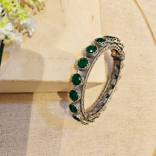 "Teal"Silver Look Alike Stone Kada
