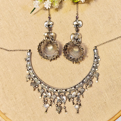"Solis"Silver Look Alike Oxidized  Necklace