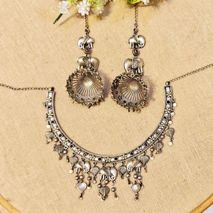 "Solis"Silver Look Alike Oxidized  Necklace