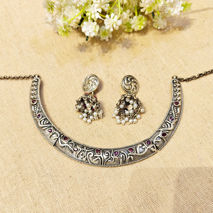"Velvet"Silver Look Alike Oxidized Choker