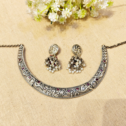 "Velvet"Silver Look Alike Oxidized Choker