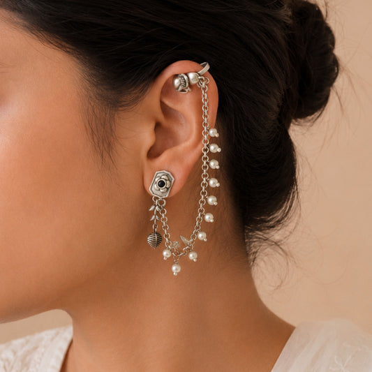 "Aster"Silver Look Alike Oxidized Earcuff
