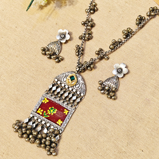 "Vireya"Silver Look Alike Oxidized Necklace