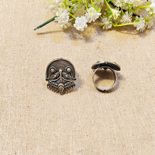 "Maa"Silver Look Alike Oxidized Ring