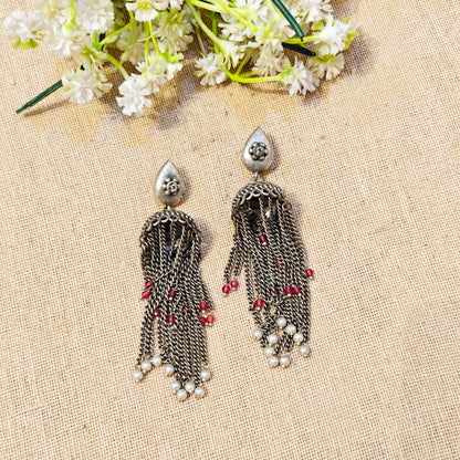 "Lisha"Silver Look Alike Oxidized Earrings
