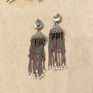 "Lisha"Silver Look Alike Oxidized Earrings