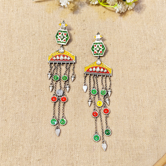 "Omira"Silver Look Alike Printed Earrings