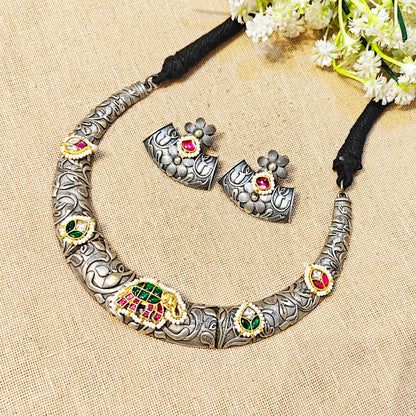"Cyra" Silver Look Alike Oxidized Choker