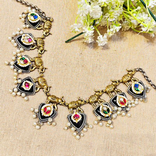 "Xyra"Silver Look Alike Dual Tone Choker