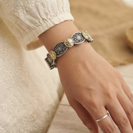 "Liora"Silver Look Alike Dual Tone Kada