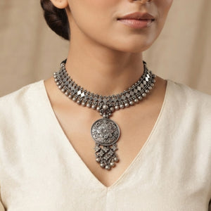 "Hivara" Silver Look Alike Oxidized Choker