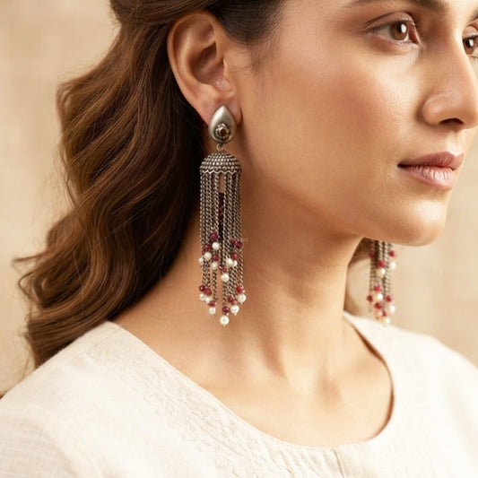 "Lisha"Silver Look Alike Oxidized Earrings