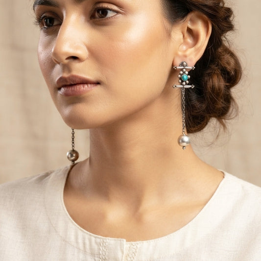"Zara"Silver Look Alike Oxidized Earrings