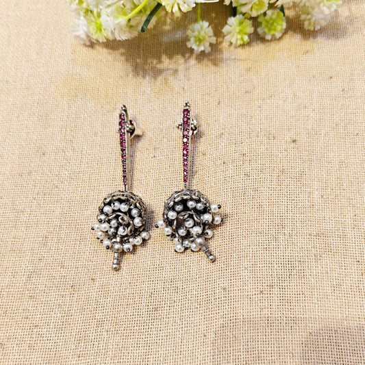 "Ira"Silver Look Alike Oxidized Earrings
