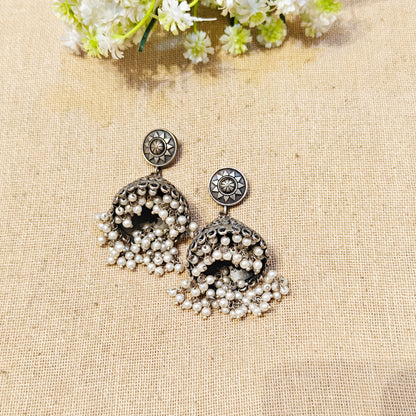 "Aavi"Silver Look Alike Oxidized Earrings