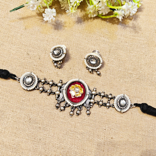 "Ulora" Silver Look Alike Oxidized Choker