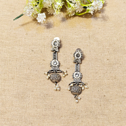 "Veyra"Silver Look Alike Oxidized Earrings
