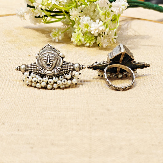"Maa" Oxidised Long Ring With Stone