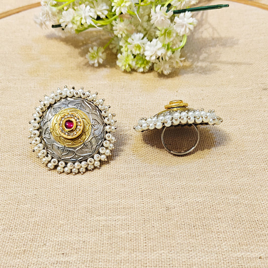 "Lyra"Silver Look Alike Dual Tone Ring