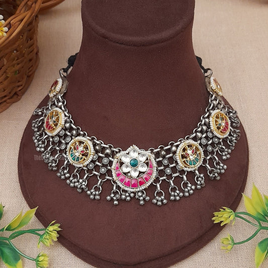 "Amaranthine" Silver Look Alike Kundan Choker