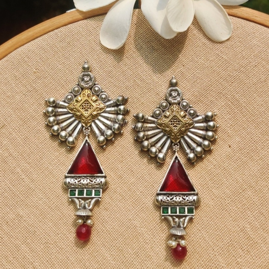 "Finz" Silver Look Alike Dual Tone Earrings