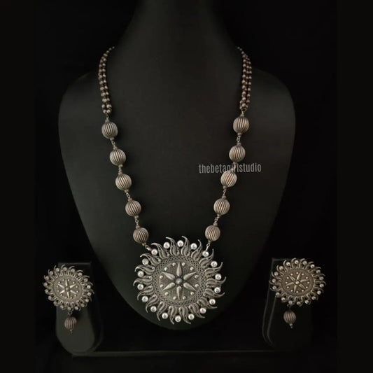 "Golakar" Silver Look Alike Oxidised Necklace
