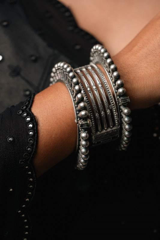 "Aabha " Silver Look Alike Oxidized Kada Combos