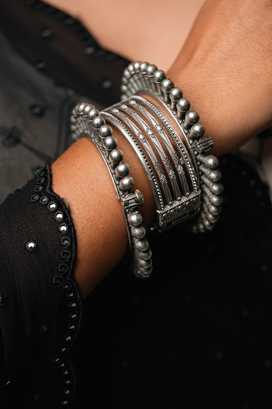 "Aabha " Silver Look Alike Oxidized Kada Combos