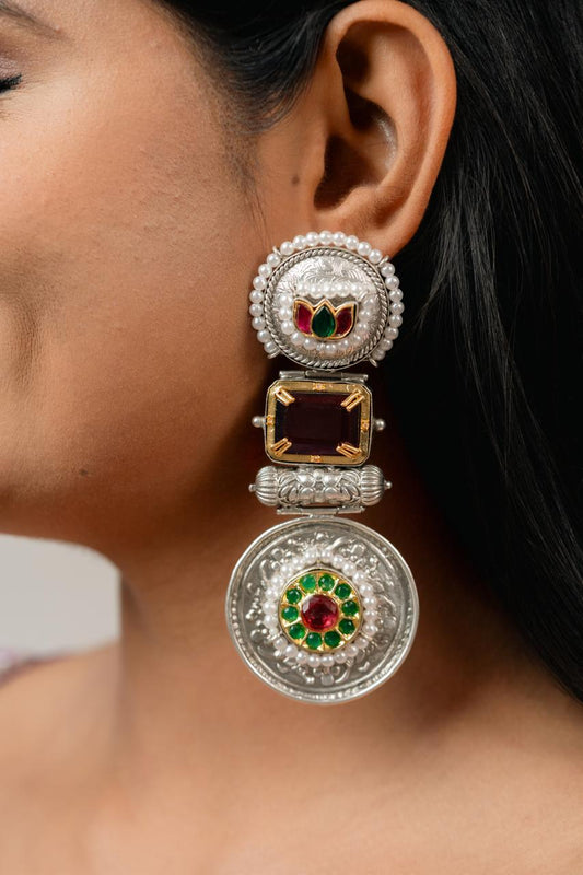"Fiere" Silver Look Alike Stone Earring