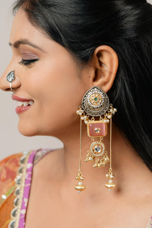 " Bloom" Silver Plated Dual Tone Earring