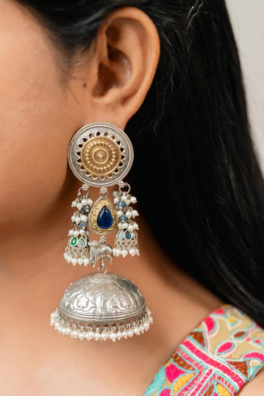 "Arora" Silver Look Alike Dual Tone Earrings