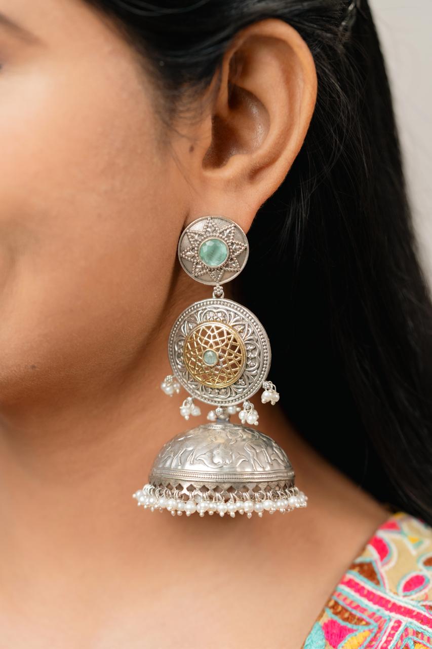 Dual Tone Long Earring With Jhumka