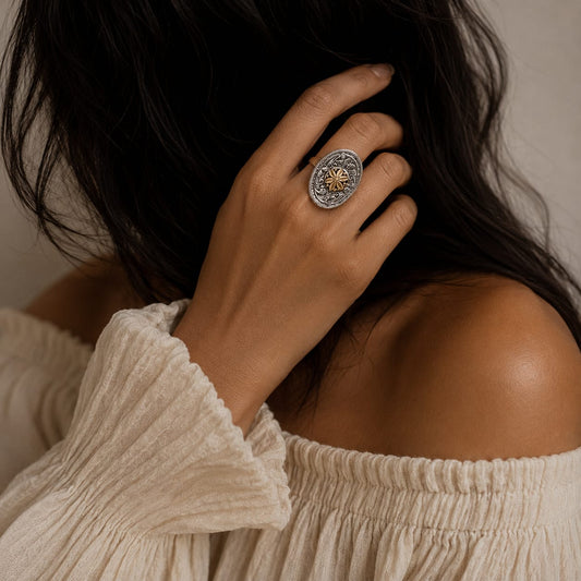 "Lumbagol" Silver Look Alike Dual Tone Ring