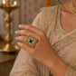 "Boxed Elegance" Navratri Ethnic Silver Oxidised Ring For Women