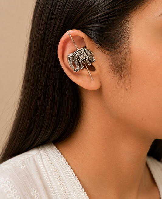 "Artemis" Silver Elephant Arrow Earcuff