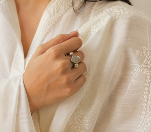 Triangle Bead Silver look alike ring