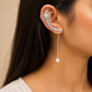 Whire Modern Peacock Feather Earcuff with Pearl Drop