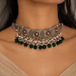 Dozer Navratri Kundan Enamel Choker with Green Drops