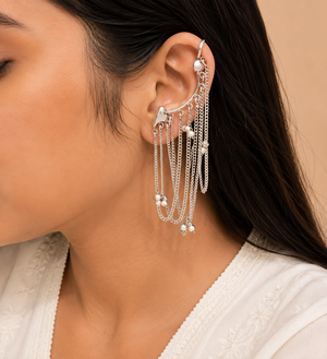 Leafe Oxidized Cascading Chain Earcuffs for Women
