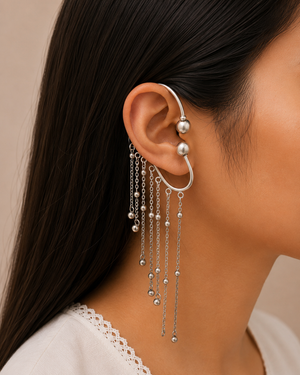 Rophy Oxidized Earcuff With Drop Chain