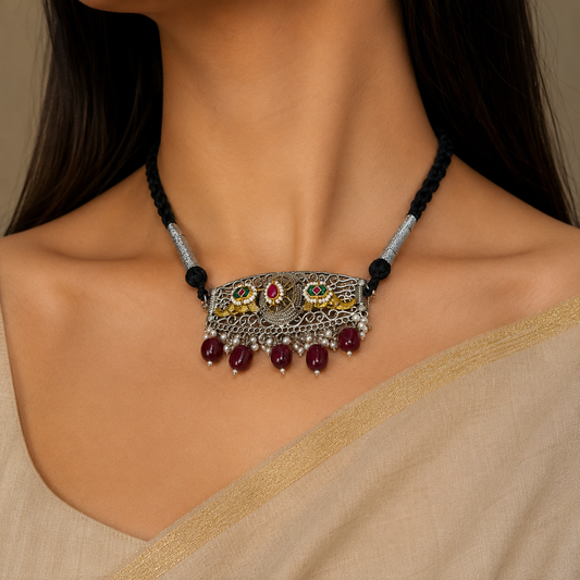 Lake Kundan Enamel Pendant Choker Set for Women